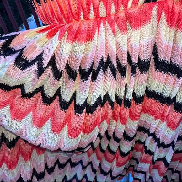 Sanctuary NWT Crochet Mini Dress Pleated Skirt Orange Black Yellow Size Large - Picture 9 of 11